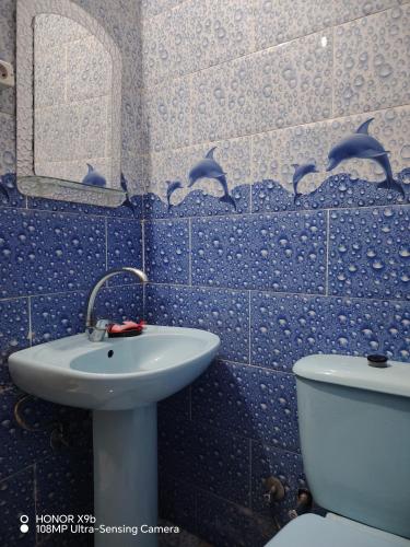 a bathroom with a sink and a toilet and a mirror at Venti house in Aswan