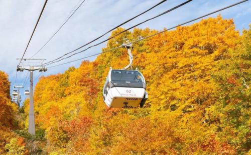 a cable car is going up a hill at Kinagashi Happo Chalet West in Hakuba