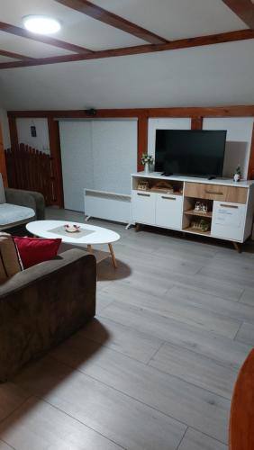 a living room with a couch and a flat screen tv at Stan na dan Zvornik in Zvornik