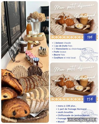 Gîte le clos Normand في Saint-Jouin-Bruneval: مجموعة من أنواع الخبز المختلفة على الطاولة