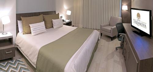 a hotel room with a large bed and a television at Hotel Terranova in Coatzacoalcos