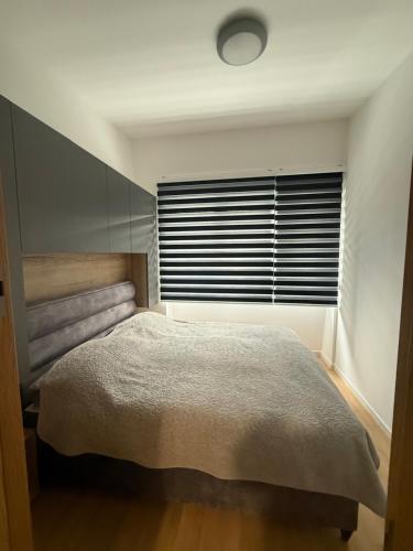 别拉什尼察Apartman Asi的一间卧室，里面有一张床和一扇大窗户。