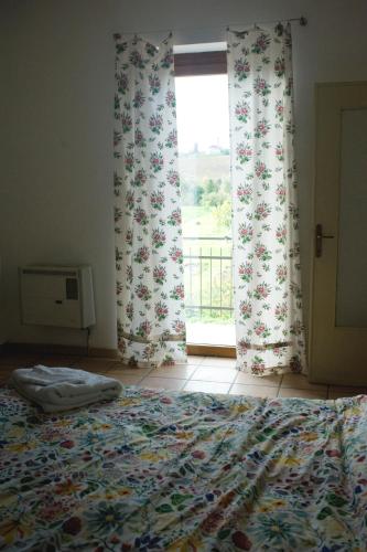 a bedroom with a bed and a window with curtains at Ca' D'la Pèisa in Murisengo