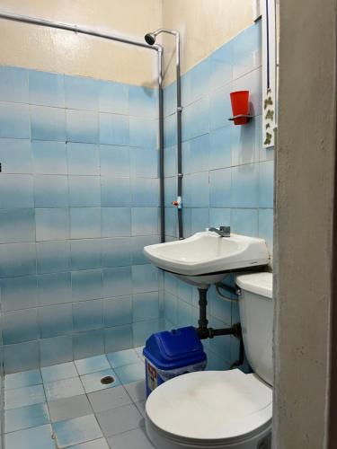 un baño con inodoro y lavabo en Cozy house near beaches, en Caleta Cruz