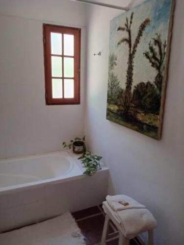 a bathroom with a bath tub and a painting on the wall at Los Cedros in Córdoba