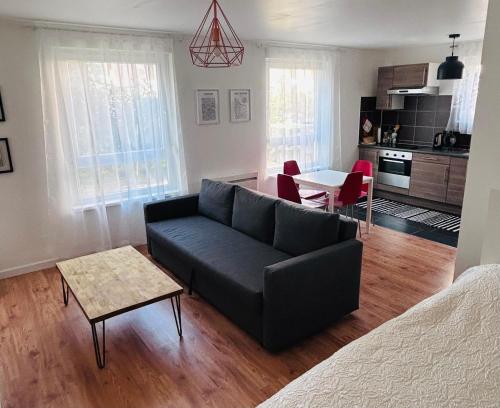 a living room with a couch and a table at Charmant Studio proche tramway in Strasbourg