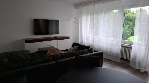 霍恩-巴特迈恩贝格Cozy apartment in Horn-Bad Meinberg!的带沙发、桌子和电视的客厅