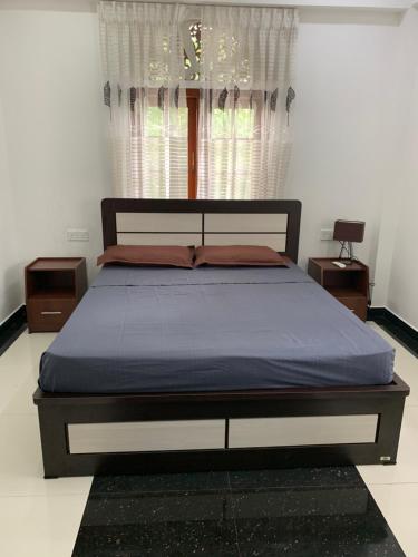 a bedroom with a bed and a window with curtains at Casa Bianconera in Colombo