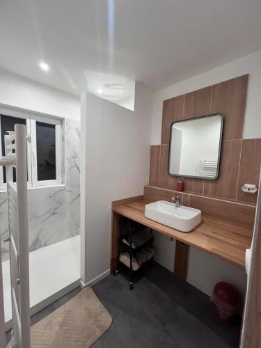 a bathroom with a sink and a mirror at CinémaRoom Béziers in Béziers