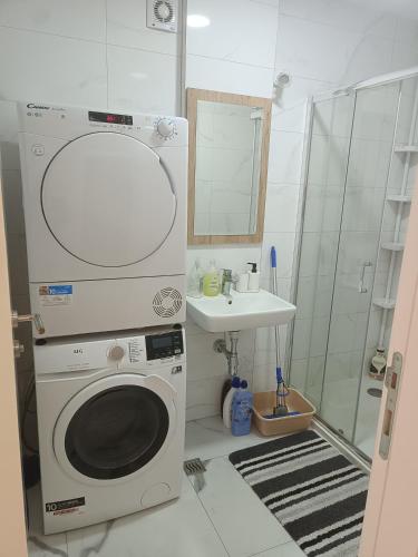 a bathroom with a washing machine and a sink at Apartman Markovic Rich in Loznica
