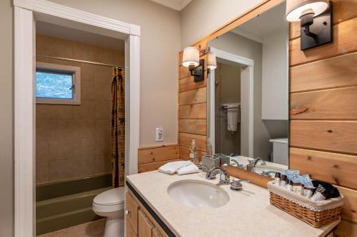 une salle de bain avec un lavabo et des toilettes dans l'établissement Four Bear Falls, à Banner Elk