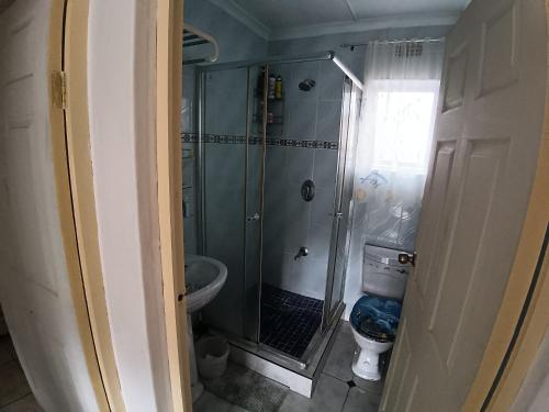 un baño con ducha y WC en Teal Terrace B&B, en Queensburgh