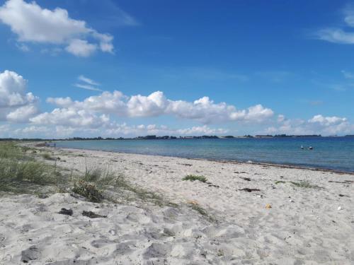 a sandy beach with the ocean in the background at Vesterlyng Camping and Cottages in Føllenslev