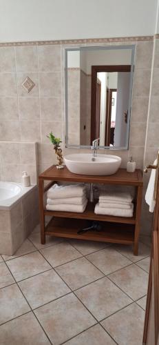 a bathroom with a sink and a mirror at Alghero Heart in Alghero