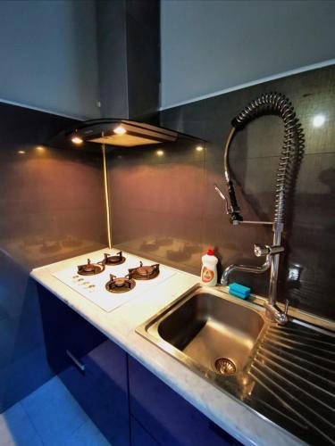a kitchen with a sink and a stove and a sink at Balcony Modern Apartment Near Opera and Cascade, Middle of City Center in Yerevan