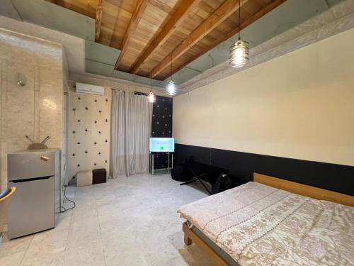 a bedroom with a bed and a television in it at Balcony Modern Apartment Near Opera and Cascade, Middle of City Center in Yerevan