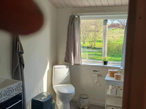 a small bathroom with a toilet and a window at 5 star holiday home in Odder in Gylling