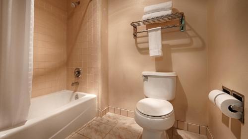 a bathroom with a white toilet and a bath tub at Best Western John Jay Inn in Calexico