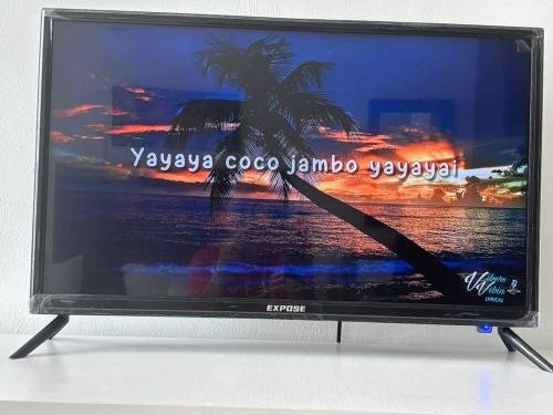 a television screen with a picture of a palm tree at Mansion One studio in George Town