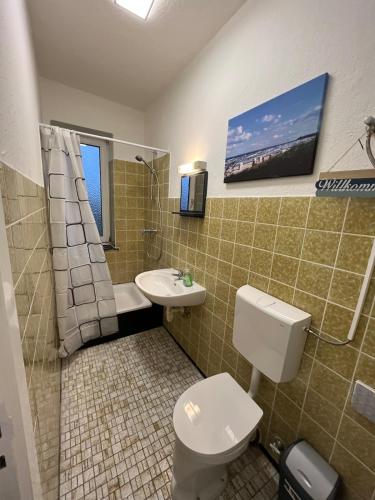 a bathroom with a toilet and a sink at Ecolodge 1 Mini Apartment in Oesterdeichstrich