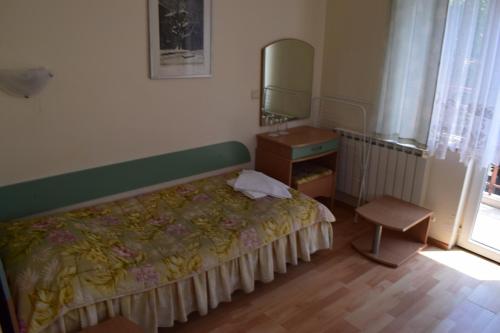 a bedroom with a bed and a dresser and a mirror at Hotel Tintyava 2 in Varshets