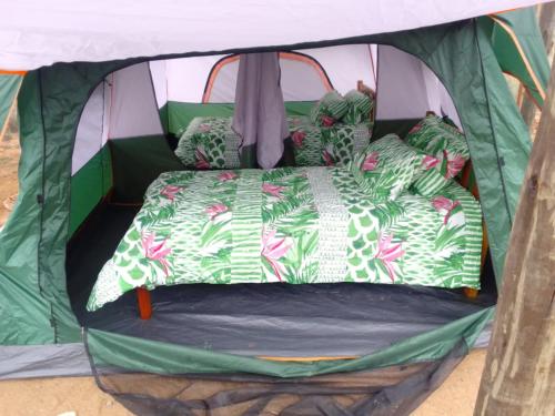 a camping tent with a bed in it at Ndege Mingi Bush Camp - Laikipia in Nanyuki