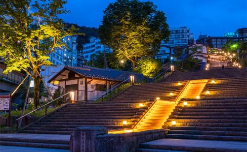 a set of stairs with lights at night at Hotel An no Ie - Vacation STAY 30037v in Ikaho