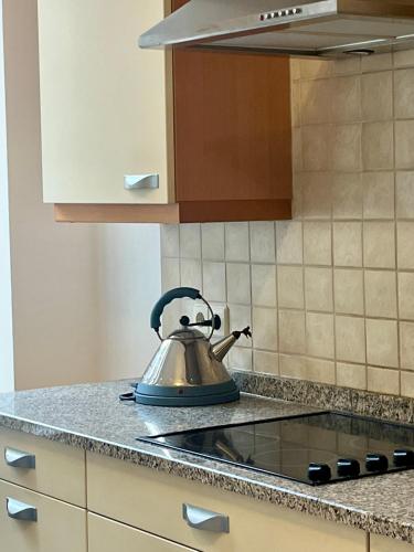 a tea kettle sitting on top of a stove in a kitchen at La Belle Époque Apartment in Luxembourg