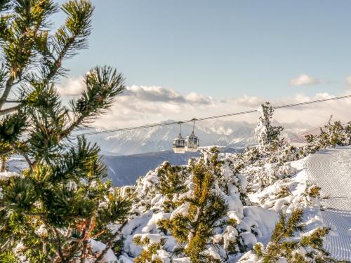 a ski lift in the snow with trees at Berghotel zum Zirm in Collalbo