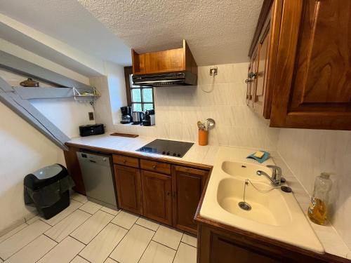 a small kitchen with a sink and a counter top at La Closerie de Baneuil in Baneuil