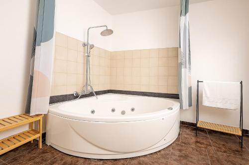 a white tub in a bathroom with a shower at Palma79-Kira in Águilas