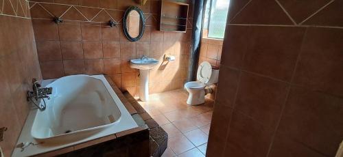 a bathroom with a sink and a toilet and a urinal at Daisy Lodge in Barberton