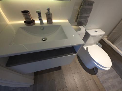 a bathroom with a white sink and a toilet at Apartamento 2 Habitaciones, Edificio Airali, Zona 10, Florencia in Estación Pamplona