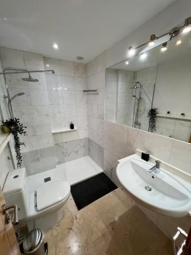 een badkamer met toilet, wastafel en bad bij Apartamento Centro con Aparcamiento in Santa Cruz de Tenerife