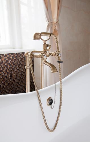 a shower in a bath tub with a faucet at Zámek Jeseník Nad Odrou in Jeseník nad Odrou