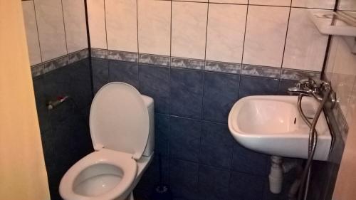 a bathroom with a toilet and a sink at Hostel Ruschuk in Ruse