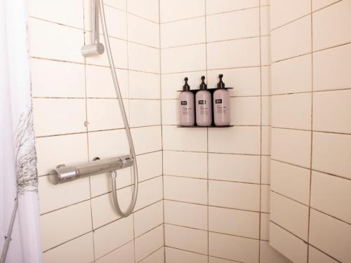 two bottles of shampoo in a bathroom shower at Eric the Red Guesthouse in Reykjavík