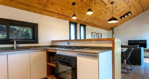 a kitchen with a stove and a counter top at Henko 1 in Villa La Angostura