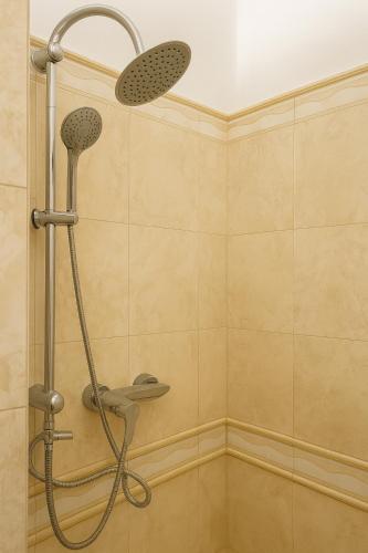 a shower with a shower head in a bathroom at Great location in the centre of Kosice in Košice