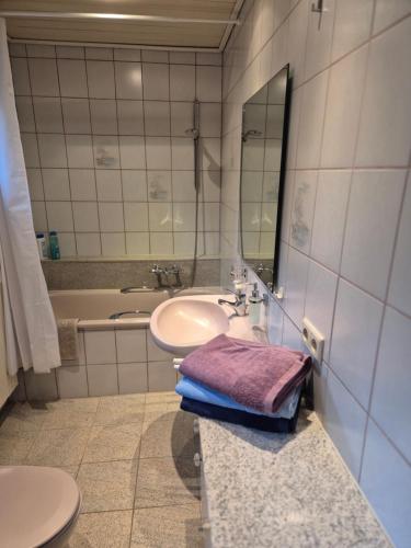 Ένα μπάνιο στο Wohlfühl EG Wohnung Giebelstadt nahe Würzburg, B19, DAA, A3, A7, A81