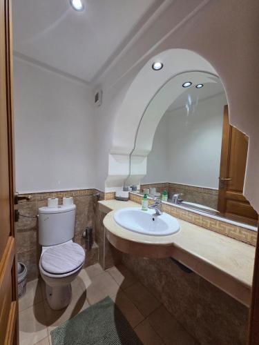 a bathroom with a sink and a toilet and a mirror at andalous 4 in Marrakesh