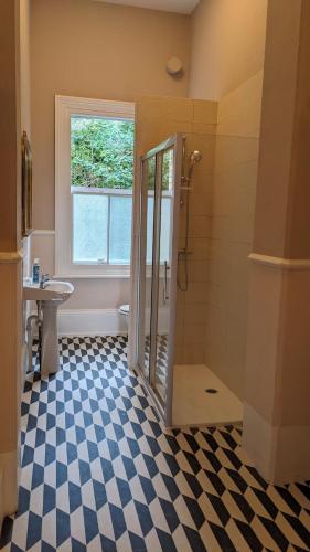 a bathroom with a shower and a sink at Luxury 1 bed apartment by Dover Castle spacious can sleep 4 in Dover