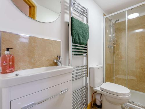 Llanbadarn-fynyddにある4 Bed in Llandrindod Wells 86118のトイレ、洗面台、鏡のあるバスルーム