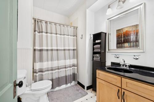 a bathroom with a toilet and a sink and a shower at The Loft in Whitefish