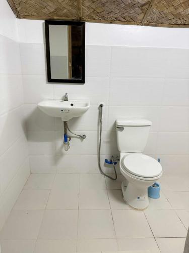 a bathroom with a toilet and a sink at Nanay Santa's Garden Beach Resort in Gumubat