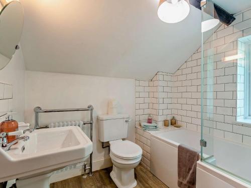 a bathroom with a toilet and a sink and a bath tub at 1 Bed in Great Torrington ANNAS in Langtree