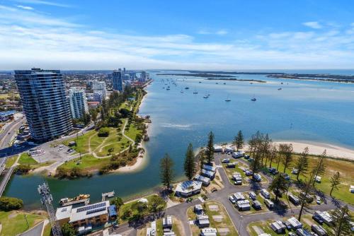 an aerial view of a harbor with boats in the water at CASSA MQ - Oceanview 2BR Southport Gem Managed by The Cassa in Gold Coast