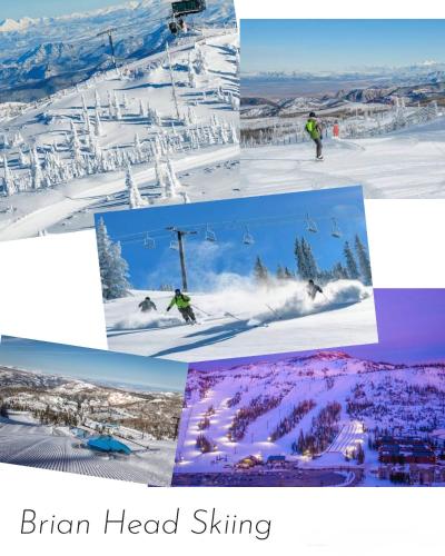 a collage of photos of a person skiing in the snow at Eagles Roost Haven - Cozy Ski View Condo in Brian Head