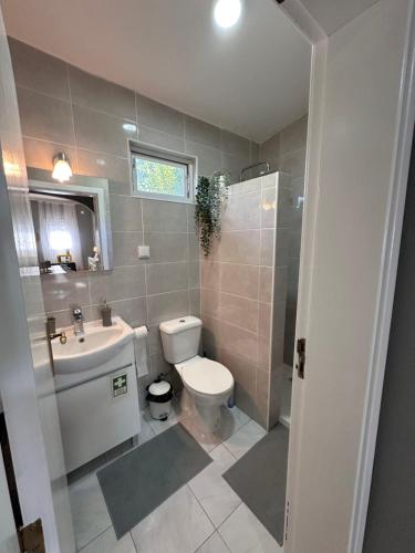 a bathroom with a toilet and a sink at Casinha de Galveias in Galveias