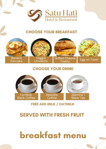 Možnosti snídaně pro hosty v ubytování Satu Hati Hotel